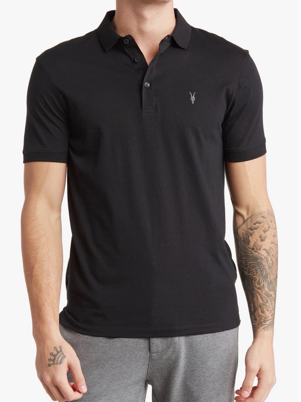 All Saints Black Polo with Subtle Embroidered Logo